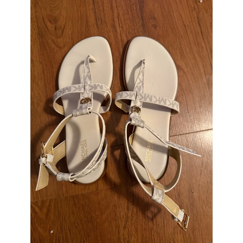 Michael Kors Womens White MK Logo Thong‎ Sandals Strap Buckle Flat Size 7M